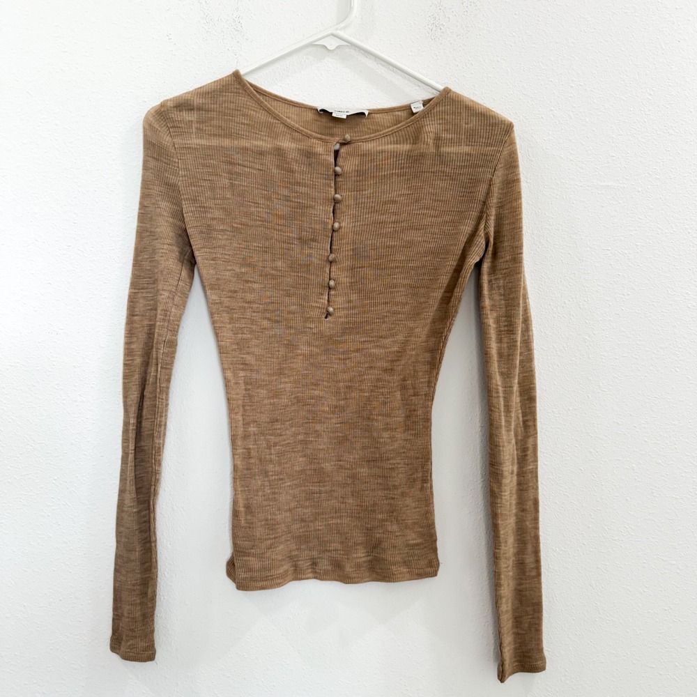 Vince Sheer Merino Wool Blend Boho Old Money Long Sleeve TShirt Tank XS - Picture 3 of 6
